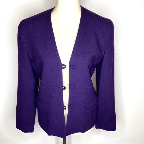 Vintage Brooks Brothers Purple Wool Fitted Blazer w/ Shoulder Pads Sz 4 - Picture 4 of 7